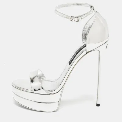 Pre-owned Dolce & Gabbana Silver Leather Double Platform Sandals Size 41