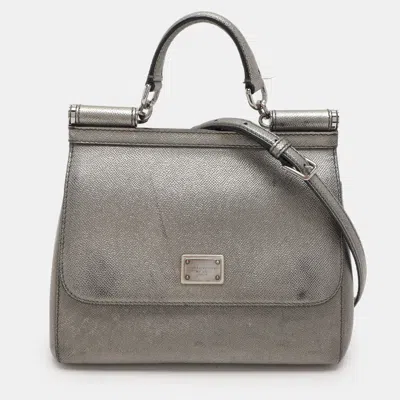 Pre-owned Dolce & Gabbana Silver Leather Medium Miss Sicily Top Handle Bag