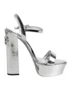 Dolce & Gabbana Silver Leather Platform Keira Sandals Shoes In Metallic