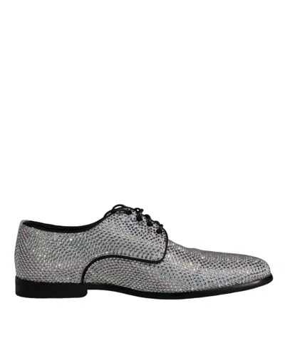 Pre-owned Dolce & Gabbana Silver Leather Rhinestones Derby Dress Men's Shoes ()