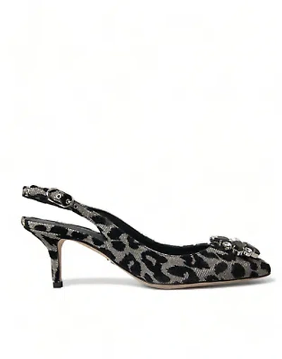 Pre-owned Dolce & Gabbana Crystal Leopard Slingback Heels Pumps In Silver