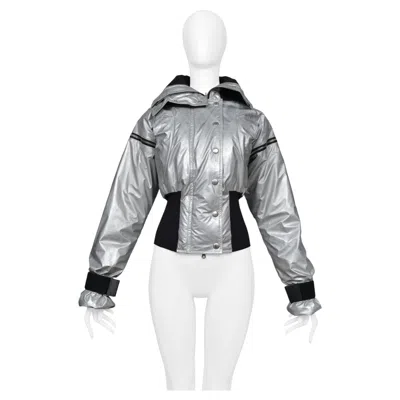 Pre-owned Dolce & Gabbana Silver Metallic Nylon Bomber With Black Trim & Zippers