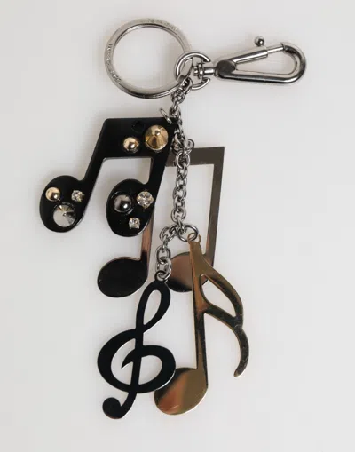 Dolce & Gabbana Silver Musical Note Key Holder Keychain Bag Charm Keyring In Multi