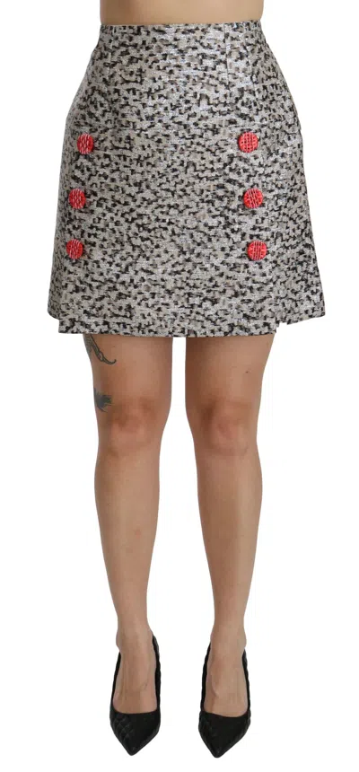 Dolce & Gabbana Silver Pattern A-line High Waist Women's Skirt In Black
