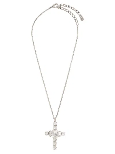 DOLCE & GABBANA SILVER RHINESTONE PENDANT NECKLACE