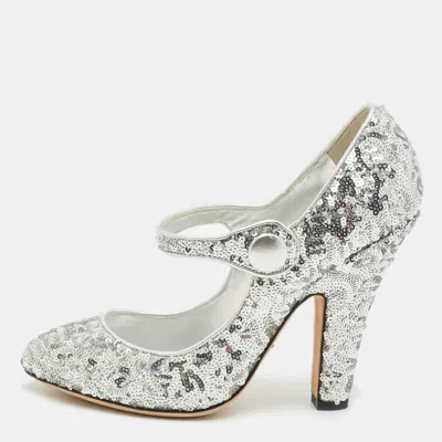 Pre-owned Dolce & Gabbana Silver Sequin Mary Jane Pumps Size 39