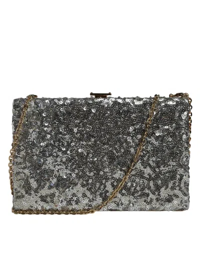 Pre-owned Dolce & Gabbana Silver Sequined Clutch Evening Crossbody Women's Bag ()
