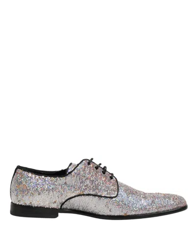Dolce & Gabbana Silver Sequined Lace Up Men Derby Dress Shoes In Multi