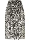 Dolce & Gabbana Sequin Embellished High Waist Midi Skirt In Silver