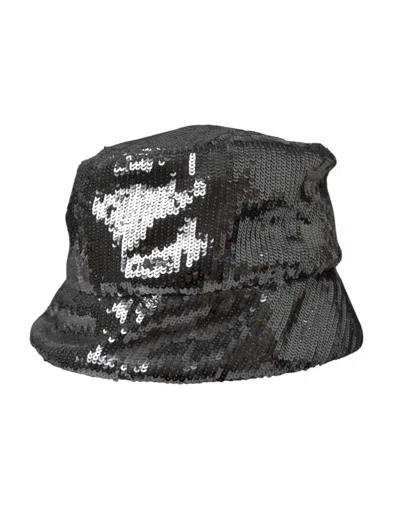 DOLCE & GABBANA SILVER SEQUINED NYLON BUCKET HAT MEN