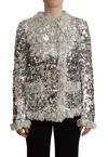 Dolce & Gabbana Silver Sequined Shearling Long Sleeves Jacket In Silver