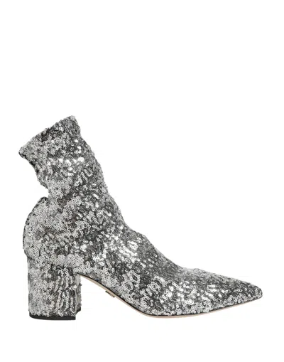 Dolce & Gabbana Silver Sequined Short Boots Stretch Women's Shoes In Transparent