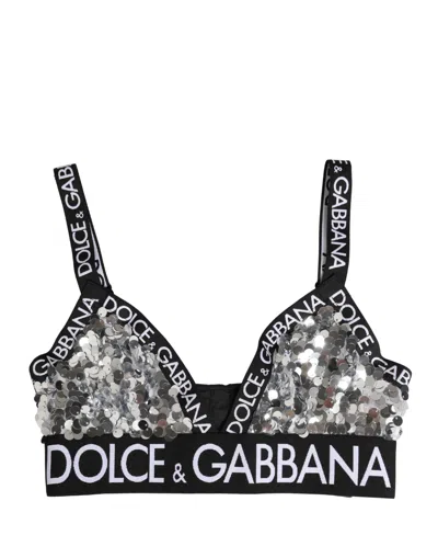 Dolce & Gabbana Silver Sequined Triangle Soft Cup Bra Underwear In Black