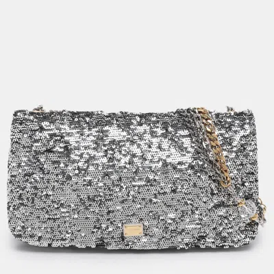 Pre-owned Dolce & Gabbana Silver Sequins Miss Charles Shoulder Bag