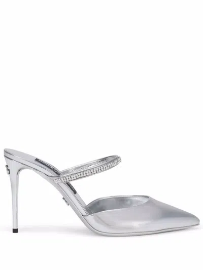 DOLCE & GABBANA SILVER SILVER CARDINALE LEATHER PUMPS