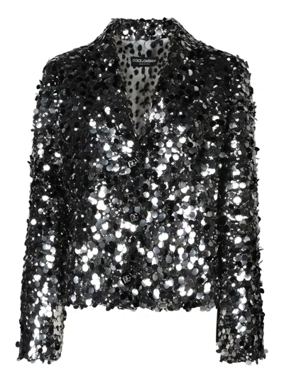 Dolce & Gabbana Silver Single-breasted Jacket In Metallic