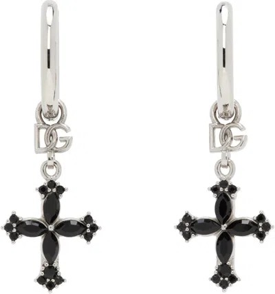 Dolce & Gabbana Silver Small Cross Earrings In 87655 Argento/pallad