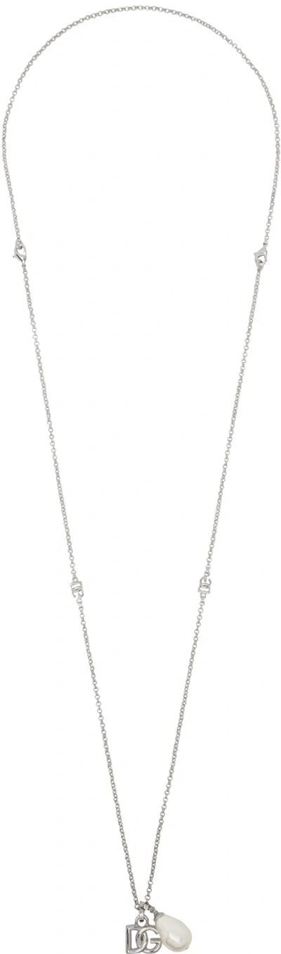 Dolce & Gabbana Silver Teardrop Necklace In Metallic