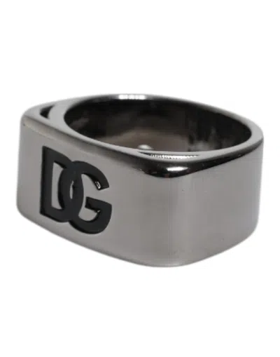 Dolce & Gabbana Silver Tone Brass Anello Dg Logo Men's Ring In Gray