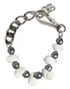 Dolce & Gabbana Silver Tone Brass Beaded Shell Dg Logo Pendant Bracelet In Metallic