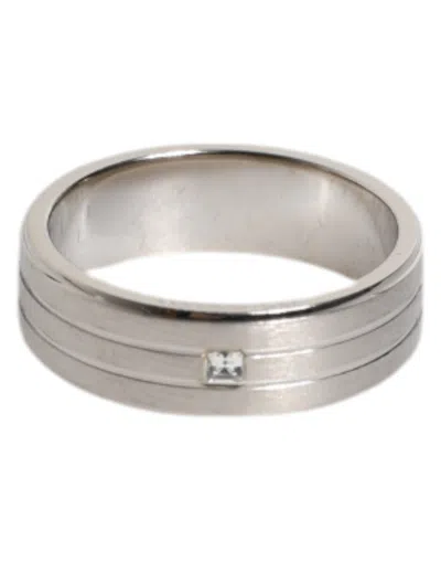 Dolce & Gabbana Silver Tone Brass Clear Crystal Dg Logo Men's Ring