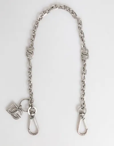 Dolce & Gabbana Silver Tone Brass Dg Logo Detailing Chain Men Necklace