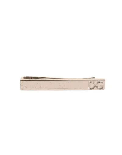 Dolce & Gabbana Silver Tone Brass Logo Branded Tie Clip Men's Bar In Neutral