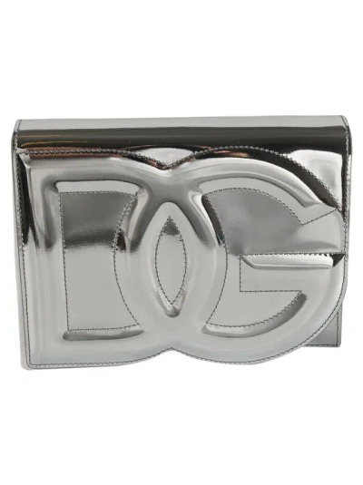 DOLCE & GABBANA SILVER-TONE CALF LEATHER MIRRORED FINISH BAG