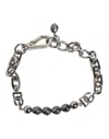 Dolce & Gabbana Silver Tone Chain Lobster Clasp Logo Gray Pearls Bracelet In Metallic