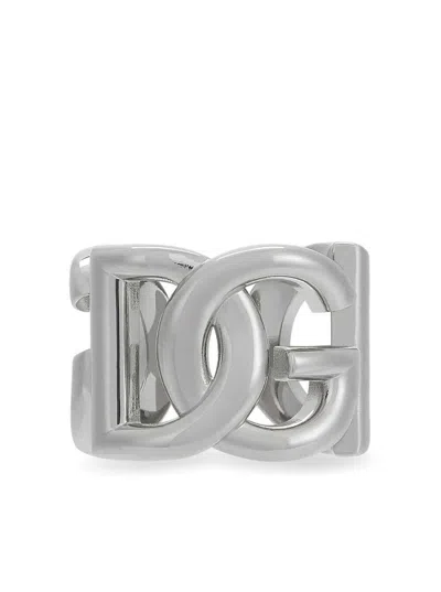 Dolce & Gabbana Silver-tone Chunky Logo Ring In Brass Man In Multicolor