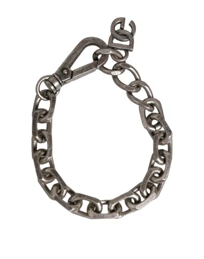 Dolce & Gabbana Silver Tone Heavy Chain Link Signature Dg Logo Bracelet In Metallic