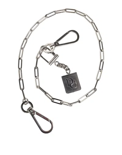 Dolce & Gabbana Silver Tone Metal Chain Dg Charm Belt Keychain In Metallic