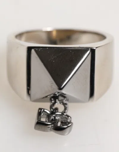 Dolce & Gabbana Silver Tone Pyramid Dg Logo Real Brass Ring In Multi