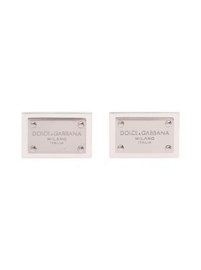 Dolce & Gabbana Silver-tone Square Cufflinks With Logo Placque In Brass Man In Metallic