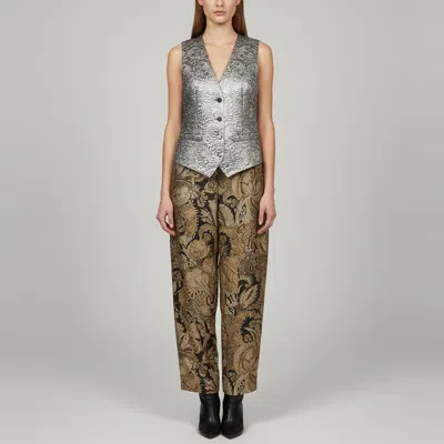 Pre-owned Dolce & Gabbana Silver/gold Metallic Floral Jacquard Vest And Pants Set S/m