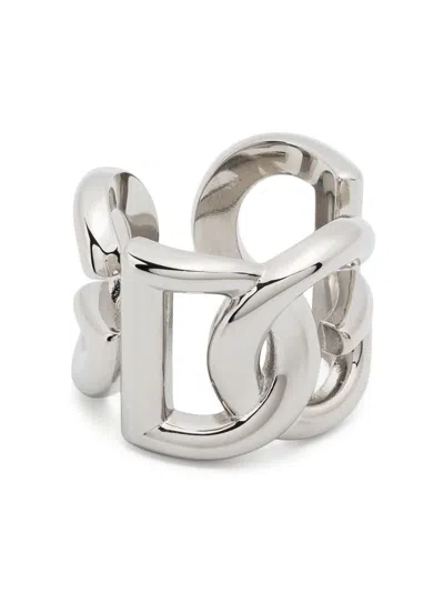 Dolce & Gabbana Silver-tone  Hypoallergenic Brass Ring Featuring An Engraved Classic  In Metallic
