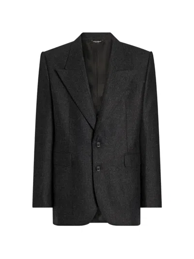 Dolce & Gabbana Sinatra Single-breasted Wool Flannel Jacket In Black
