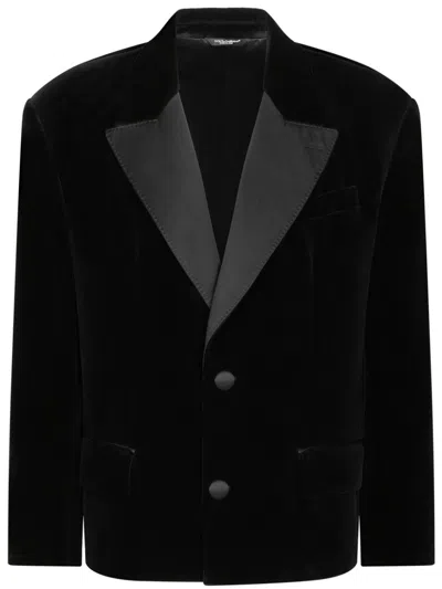 Dolce & Gabbana Oversize Single-breasted Velvet Jacket In Black