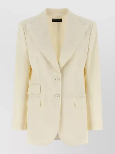 Dolce & Gabbana Single Breasted Blazer Silk Nylon Blend Notch Lapel In Neutral
