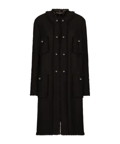 Dolce & Gabbana Single-breasted Bouclé Coat In Black