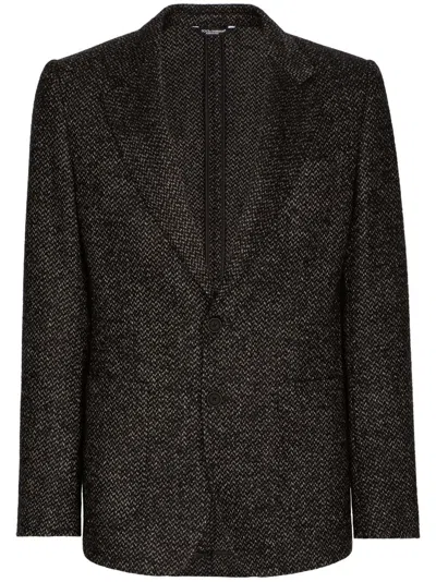 Dolce & Gabbana Single-breasted Bouclé Blazer In Black