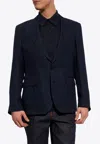 Dolce & Gabbana Men Black Stretch Wool Sicilia Tuxedo Blazer In Navy