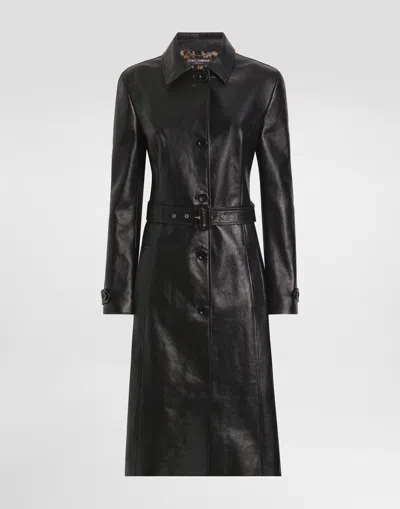 Dolce & Gabbana Single-breasted Calf Leather Coat In Black