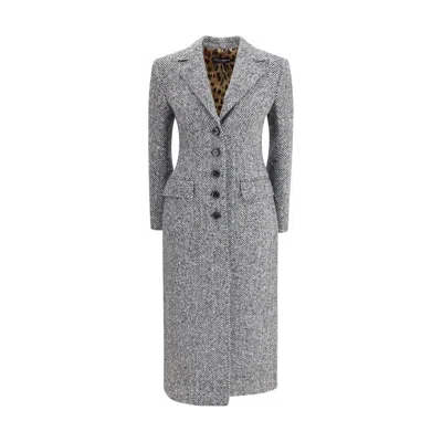 Dolce & Gabbana Women Single-breasted Chevron Coat In Gray