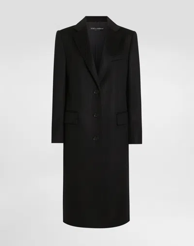 Dolce & Gabbana Single-breasted Coat In Bonded Cloth In Black