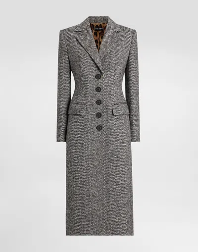 Dolce & Gabbana Single-breasted Coat In Wool Chevron In Multi