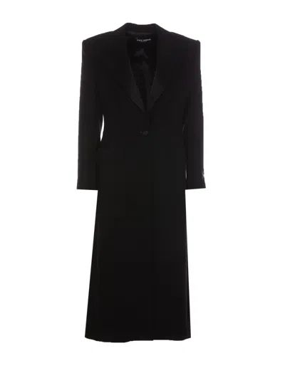 Dolce & Gabbana Long Single-breasted Wool Tuxedo Coat In Black