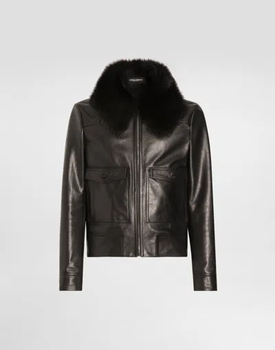 Dolce & Gabbana Single-breasted Coat With Fur Collar In Black