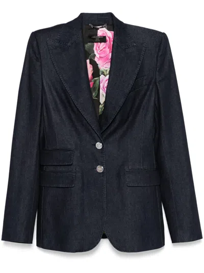 Dolce & Gabbana Single-breasted Denim And Silk Turlington Jacket In Black