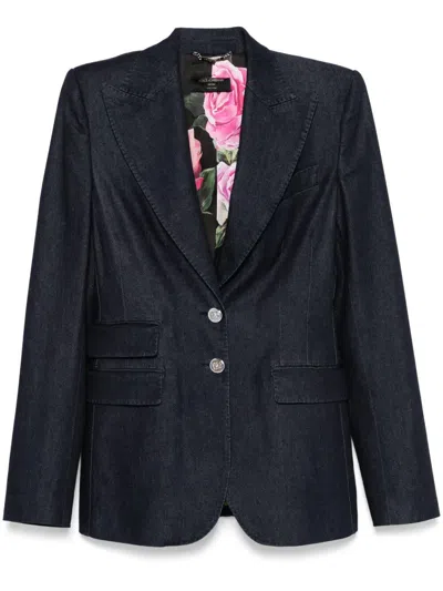 DOLCE & GABBANA SINGLE-BREASTED DENIM AND SILK TURLINGTON JACKET